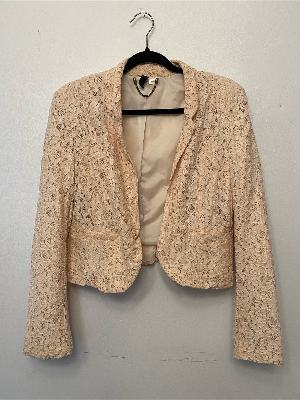 Lace Cropped Blazer Jacket - Light Pink/Cream